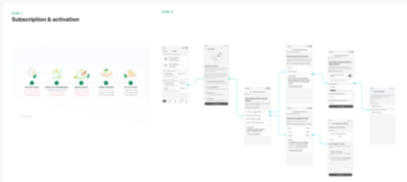 Activation and first use: a five-step activation, then the repayment preferences